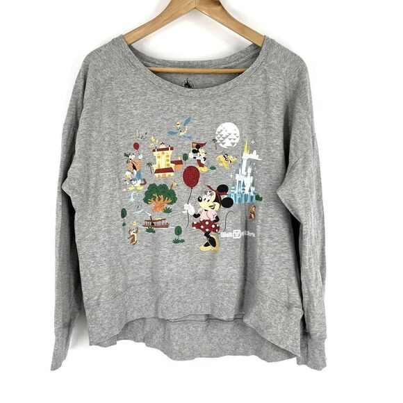 Walt Disney World Sweatshirt Size Large Gray 2020 Park Life Four Parks Icons - Picture 1 of 8